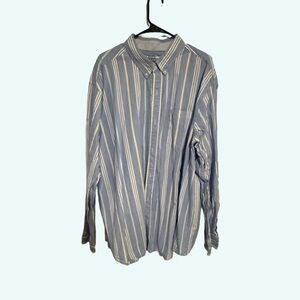 CHAPS Coastland Wash Oxford Shirt Men's 3XLT Blue Stripe